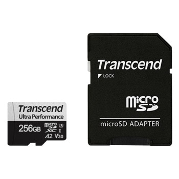 Карта памет 256GB microSDHC с адаптер, Transcend 340S, UHS-I U3, скорост на четене 160MB/sec, скорост на запис 125MB/sec image