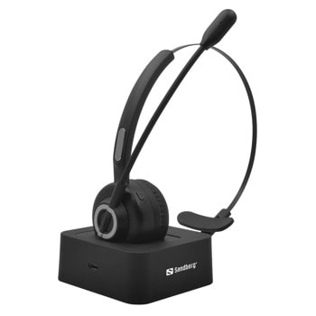 Слушалка Sandberg Bluetooth Office Headset Pro (126-06), безжична, микрофон, Bluetooth V5, моно слушалка, до 14 часа време на работа, обхват до 10 метра, черна | JAR Computers Sandberg Bluetooth Office Headset Pro