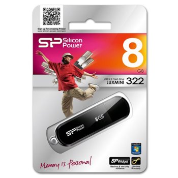 Памет 8GB USB Flash, Silicon Power LuxMini 322 Black, черна | JAR Computers LuxMini 322