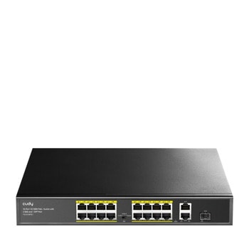 Суич Cudy FS1018PS1, 16 порта, 1000Mbps, 16x 10/100 Mbps PoE+, 2x 10/100/1000 Mbps, 1x SFP | JAR Computers Cudy FS1018PS1
