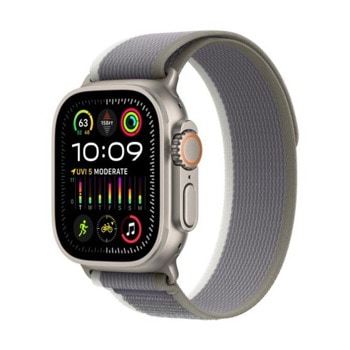 Смарт часовник Apple Watch Ultra 2, 1.92" (4.88 cm) Retina LTPO OLED дисплей, 64GB Flash памет, Bluetooth, Wi-Fi, LTE, GPS, следене на кръвно налягане, SpO2, водоустойчивост до 10 метра, IP6X, до 36 часа време на работа, Green/Grey Trail Loop M/L | JAR Computers Apple Watch Ultra 2 Green/Grey Trail Loop M/L