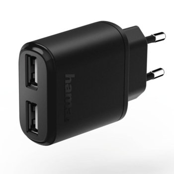 Зарядно устройство HAMA 173623, от контакт към 2x USB Type А(ж), 100-240V, 2.4 A, черно | JAR Computers Зарядно HAMA 173623