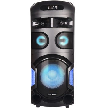 Караоке колона Crown GTB-602TW, 2.0, 350W, LCD дисплей, зареждане на телефон, USB, Bluetooth, SD четец на карти, парти светлини, черна | JAR Computers Аудио система Crown GTB-602TW