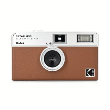 Фотоапарат Kodak Ektar H35(кафяв), аналогов за многократна употреба, съвместим с 35 mm цветен негатив или черно-бял филм, 22 mm обектив, 2-елементна оптична акрилна леща, светкавица, 1/100s скорост на затвора, 1x ААА батерия | JAR Computers Фотоапарат Ektar H35 Brown RK0102