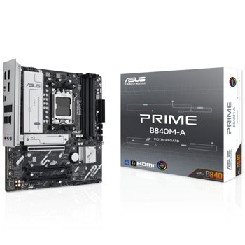Дънна платка Asus PRIME B840M-A-CSM, B840, AM5, DDR5, PCI-E 4.0 (DP&HDMI), 4x SATA 6Gb/s, 3x M.2 slots, 2x USB 3.2 Gen 2 Type-A, 2.5GbE LAN, microATX | JAR Computers Asus PRIME B840M-A-CSM 90MB1J10-M0EAYC