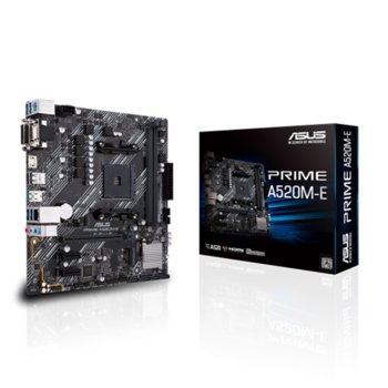 Дънна платка Asus PRIME A520M-E, A520, AM4, DDR4, PCI-E 3.0 (HDMI/DVI/VGA), 4x SATA 6Gb/s, 1x M.2, 1x USB 3.2 Gen 2, Micro ATX | JAR Computers Asus PRIME-A520M-E