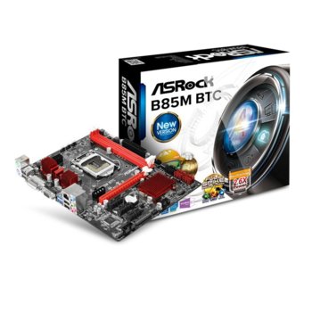 Дънна платка ASRock B85M BTC, B85, LGA1150, DDR3, PCI-E (DVI&VGA), 4x SATA3 6.0 Gb/s, 2x USB 3.0, micro ATX | JAR Computers ASRock B85M BTC