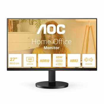Монитор AOC U27B3CF, 27" (68.58cm) IPS панел, 4К/UHD, 4ms, 20 000 000:1, HDR10, 350cd/m2, DisplayPort, HDMI, USB, USB-C | JAR Computers AOC U27B3CF