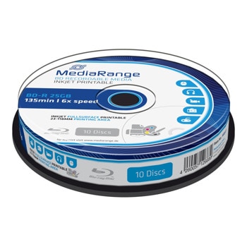 Оптичен носител BD-R, 25GB, MediaRange MR500, 6х, 10 бр. | JAR Computers MediaRange MR500