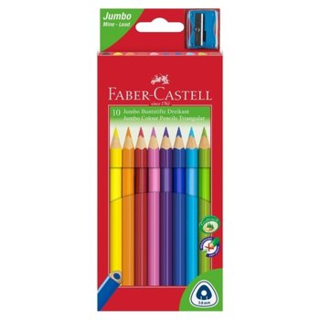 Цветни моливи Faber-Castel Triangular Jumbo, различни цветове, 10 бр., с включена острилка | JAR Computers Faber-Castell Triangular Jumbo 10 острилка
