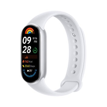 Смарт гривна Xiaomi Smart Band 9, 1.62" (4.11cm) AMOLED дисплей, Bluetooth, сензор за околна светлина и кислород в кръвта, спортни режими, 5ATM, до 21 дни време на работа, сребриста | JAR Computers Xiaomi Smart Band 9 Glacier Silver BHR8340GL