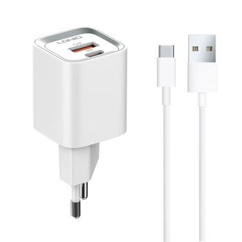 Зарядно устройство LDNIO A2318C, от контакт към 1x USB Type-C (ж), Type-А (ж), 5V/3.0A, бял, кабел от USB Type-A (м) към USB Type-C (м) | JAR Computers зарядно устройство ldnio a2318c 40291