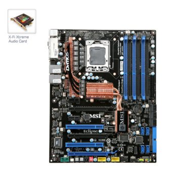 Дънна платка MSI Eclipse SLI, X58, LGA1366, DDR3, 3xPCI-E(SLi & CF), Creative® SB X-Fi Xtreme 7.1, 2xLan1000, SATA RAID, 2x1394, ATX | JAR Computers MSI Eclipse SLI
