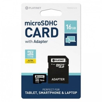 Карта памет 16GB, Micro SD, с адаптер, Platinet 16GB Micro SD CL10+ADAPT, Class 10/UHS-I | JAR Computers Platinet 16GB Micro SD CL10+ADAPT