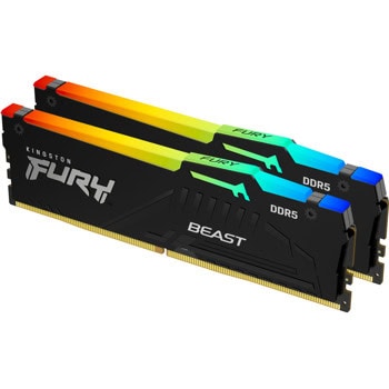 Памет 32GB (2x16GB) DDR5 6000MT/s, Kingston Fury Beast RGB Black, KF560C30BBEAK2-32, 1.4V | JAR Computers Kingston Fury Beast Black RGB 2x16GB DDR5-6000MHz