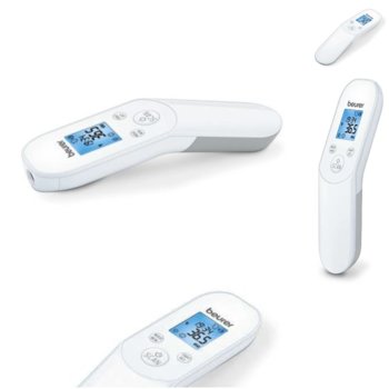 Термометър Beurer FT 85, безконтактен, функция за дата и час, звуков сигнал при висока температура, автоматично изключване, бял/сив | JAR Computers Beurer FT 85