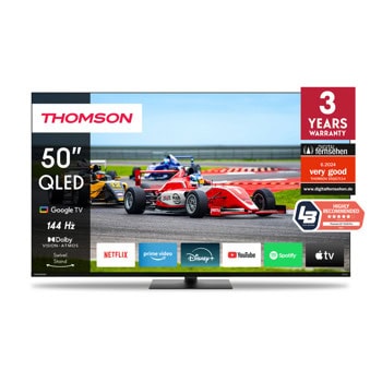 Телевизор Thomson 50QG7C14, 50" (127cm) 4K/UHD QLED Smart TV, HDR10, 144Hz, Dolby Vision, Dolby Atmos, DVB-T2/C/S2, Wi-Fi, Bluetooth, LAN, 4x HDMI, 3x USB | JAR Computers Thomson 50QG7C14