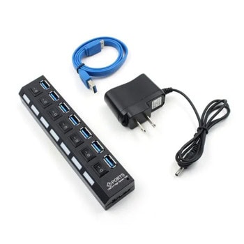USB Хъб 54878777, 7 порта, от USB Type-A към 7x USB 3.0 Type-A, черен | JAR Computers USB HUB 3.0 - 7 port 54878777