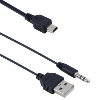 DeTech USB Mini(м) към USB A(м) + 3.5mm jack(м)
