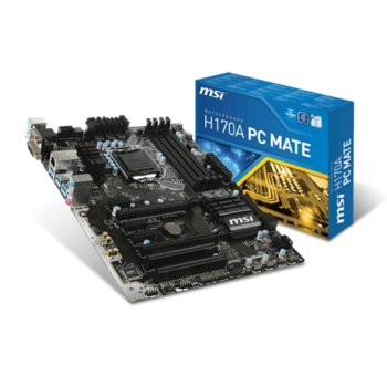 Дънна платка MSI H170A PC MATE, H170, LGA1151, DDR4, PCI-E (HDMI&DVI)(CF), SB7.1, Lan1000, 6x SATA 6Gb/s, RAID 0, 1, 5, 10, SATA Express, M.2, 6x USB 3.1, ATX | JAR Computers MSI H170A PC MATE