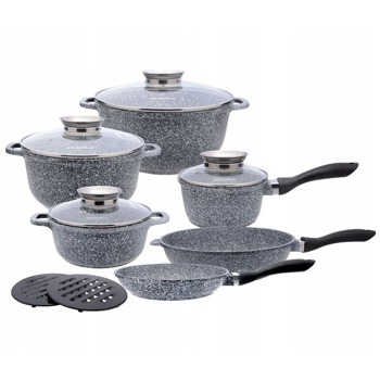 Комплект съдове Klausberg KB 7326, алуминий, мраморно покритие, 12 части, сив | JAR Computers Klausberg KB 7326