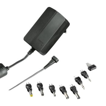 Захранване (заместител) за лаптопи Hama, 24V/24W, 5x DC адаптера | JAR Computers Hama Eco, AC/DC 1500mAh 9-24V, 24W, Черен