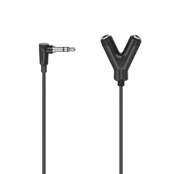 Кабел Hama 205190, от 1x AUX(м) към 2x AUX(ж), 0.2m, черен | JAR Computers Hama 205190