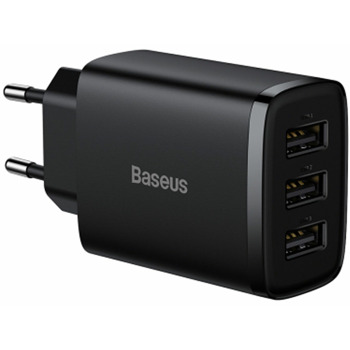 Зарядно устройство Baseus CCXJ020101, от контакт към 3x USB A(ж), 5V/2.4A, 17W, черно | JAR Computers Baseus Charger with 3 USB-A Ports 17W Black