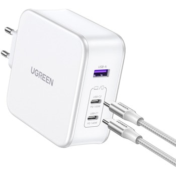 Зарядно устройство Ugreen Nexode (15339), от контакт към 1x USB-A(ж)/2x USB-C(ж), 12V/1.5A, бяло, 140W | JAR Computers Зарядно устройство Ugreen Nexode 15339