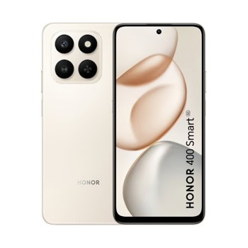 Смартфон Honor 400 Smart 5G (златист), поддържа 2 SIM карти, 6.77" (17.19cm) TFT дисплей, осемядрен Snapdragon 6s Gen 3 2.3GHz, 4GB RAM, 128GB Flash памет, 50 + 2 & 5 Mpix камери, Android | JAR Computers Honor 400 Smart 5G Desert Gold 5109BWXR