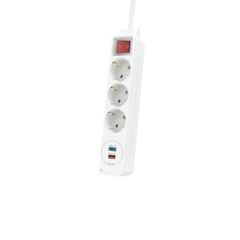 Разклонител Hama Power Strip (133757), 3 гнезда + 1x USB-C & 1x USB-A, 1.4м, Бутон вкл/изкл, PD/Quick Charge, Бял image