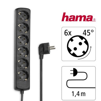 Разклонител Hama (30393) 6 гнезда, 1.4m, черен | JAR Computers HAMA 30393 Protection Strip 6/1.4m