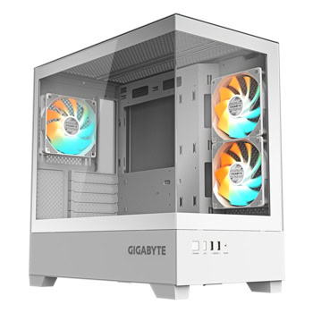 Кутия Gigabyte C201 PANORAMIC ICE, mATX/Mini-ITX, 2x USB 3.0, 2x 120mm вентилатора RGB, с прозорец, бяла, без захранване | JAR Computers Кутия Gigabyte C201 PANORAMIC ICE бяла
