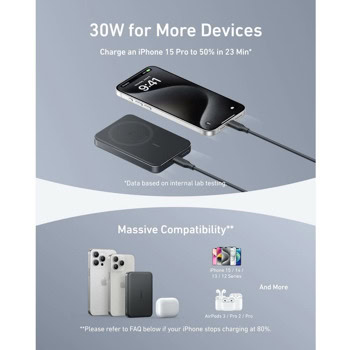 anker maggo qi2 wireless charging power bank черен