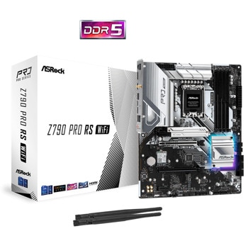 Дънна платка ASRock Z790 Pro RS WiFi, Z790, LGA1700, DDR5, PCI-E 5.0 (HDMI&DP)(CF), 4x M.2, 8x SATA 6Gb/s, 2x USB 3.2 Gen 1, 1x USB 3.2 Gen 2 Type-C, 2.5Gbit LAN, Wi-Fi 6E, Bluetooth, ATX | JAR Computers Дънна платка ASROCK Z790 PRO RS WIFI