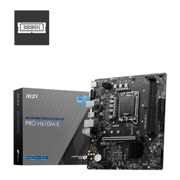 Дънна платка MSI PRO H610M-E, H610, LGA1700, DDR5, PCIe 4.0 (HDMI&VGA), 1x M.2, 4x SATA 6Gb/s, 2x USB 3.2 Gen1 Type-A, Micro ATX | JAR Computers MSI PRO H610M-E DDR5 911-7D48-019