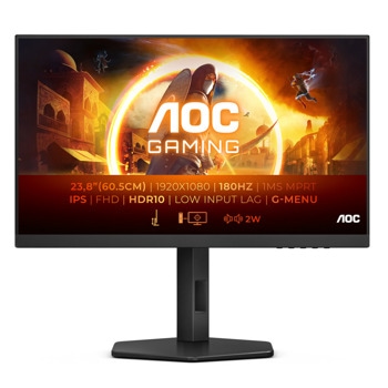 Монитор AOC 24G4X, 23.8" (60.45cm) IPS панел, 180Hz, Full HD, 1ms, 300cd/m2, DisplayPort, HDMI | JAR Computers AOC 24G4X