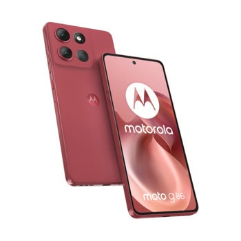 Смартфон Motorola Moto G86 5G (розов), поддържа 2 SIM карти, 6.67" (16.94cm) AMOLED 120Hz дисплей, осемядрен MediaTek Dimensity 7300 2.5 GHz, 8GB RAM, 256GB Flash памет (+microSD слот), 50 + 8 & 32 Mpix камери, Android | JAR Computers Motorola Moto G86 5G 8GB/256GB Chrysanthemum