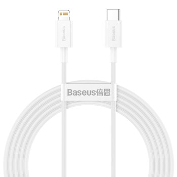 Кабел Baseus CATLYS-C02, от USB-C(м) към Lightning(м), 2м, 20W, бял | JAR Computers Baseus CATLYS-C02