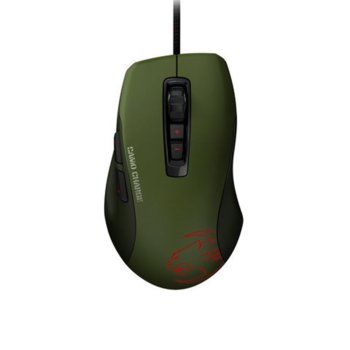 Мишка Roccat Kone Pure Camo Charge, гейминг, подсветка, оптична (5000 dpi), USB, програмируеми бутони, войнишко зелено | JAR Computers Геймърска мишка Roccat Kone Pure Camo Charge