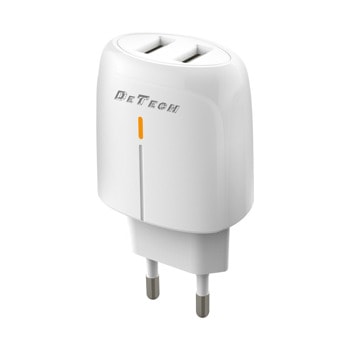Зарядно устройство DeTech DE-32, от контакт към 2x USB-A(ж), 18W, бяло | JAR Computers Зарядно устройство DeTech DE-32 40324