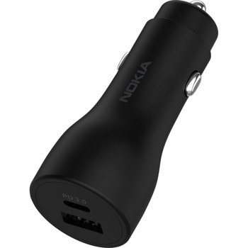 Зарядно устройство Nokia FAST CAR CHARGER, от автомобилна запалка към 1x USB Type C(ж)/1x USB Type A (ж), 3A / 5V | JAR Computers Nokia Fast Car Charger 18W