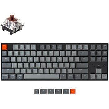 Клавиатура Keychron K8 TKL (K8-P3), механична, Hot-Swappable Gateron Optical Brown суичове, безжична, гейминг, Tenkeyless, RGB подсветка, черна, USB, Bluetooth | JAR Computers Keychron K8 TKL K8-P3