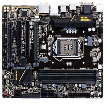 Дънна платка Gigabyte GA-B150M-D3H (rev 1.0), B150, LGA1151, DDR4, PCI-E (HDMI&DVI)(CF), 6x SATA 6Gb/s, 1x SATA Express, 1x M.2 Socket, 4x USB 3.0, microATX | JAR Computers Gigabyte GA-B150M-D3H (rev. 1.0)