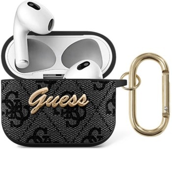 Предпазители Guess Airpods 3 4G Script PU Hard Case, за Apple AirPods 3, кожен, с карабинер, сив | JAR Computers Guess Airpods 3 4G Script PU Hard Case
