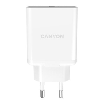 Зарядно устройство Canyon CNE-CHA12W, от контакт към 1x USB-A (ж), 5/9/12V/ 3A / 18W, бяло image