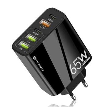 Зарядно устройство Techsuit KF2347663, от контакт към 3x USB-A(ж)/2x USB-C(ж), 65W, черно | JAR Computers Techsuit KF2347663