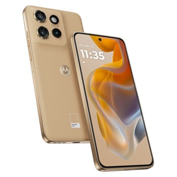 Смартфон Motorola Edge 50 Neo (кафяв), поддържа 2 SIM карти, 6.4" (16.26cm) LTPO pOLED HDR10+ 120Hz дисплей, осемядрен MediaTek Dimensity 7300 2.5GHz, 8GB RAM, 256GB Flash памет, 50 + 13 + 10 & 32 Mpix камери, Android, 171g | JAR Computers Motorola Edge 50 Neo 8GB/256GB Latte PB310046RO