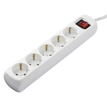 Разклонител Hama 47842, 5 гнезда, до 3500W напрежение, On/Off бутон, защита за деца, 1.4м кабел, бял | JAR Computers Hama 47842 5 outlets