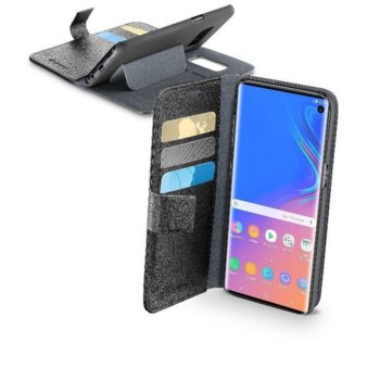 Калъф за Samsung Galaxy S10, отваряем, Еко-кожа, Book Agenda, с магнитно закопчаване, Предпазна система против размагнетизиране на карти, черен | JAR Computers Cellular Line Book Agenda за Samsung Galaxy S10